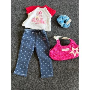 American Girl Doll Carrier Bag Pink Star Clothes Set Orlando Shirt Denim Pants